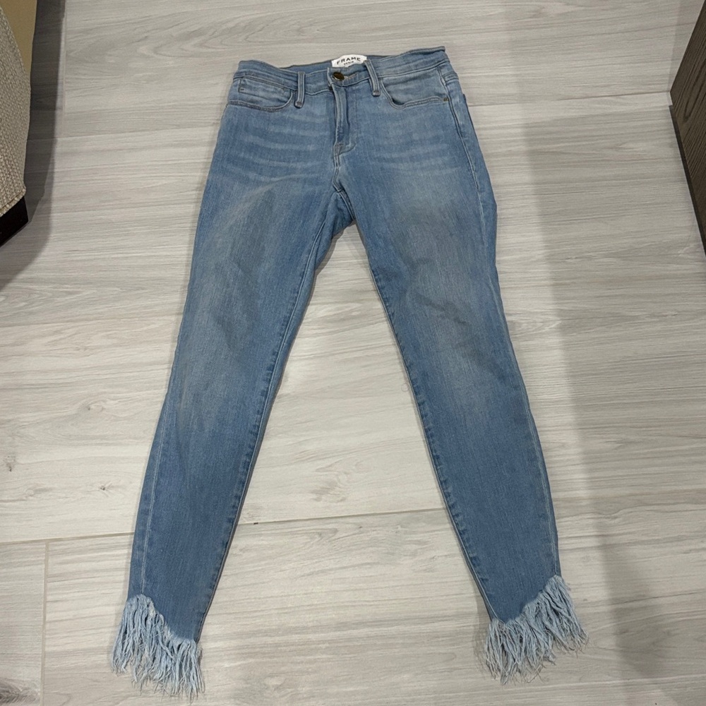 Frame Denim Light Blue Frayed Ankle Jeans
